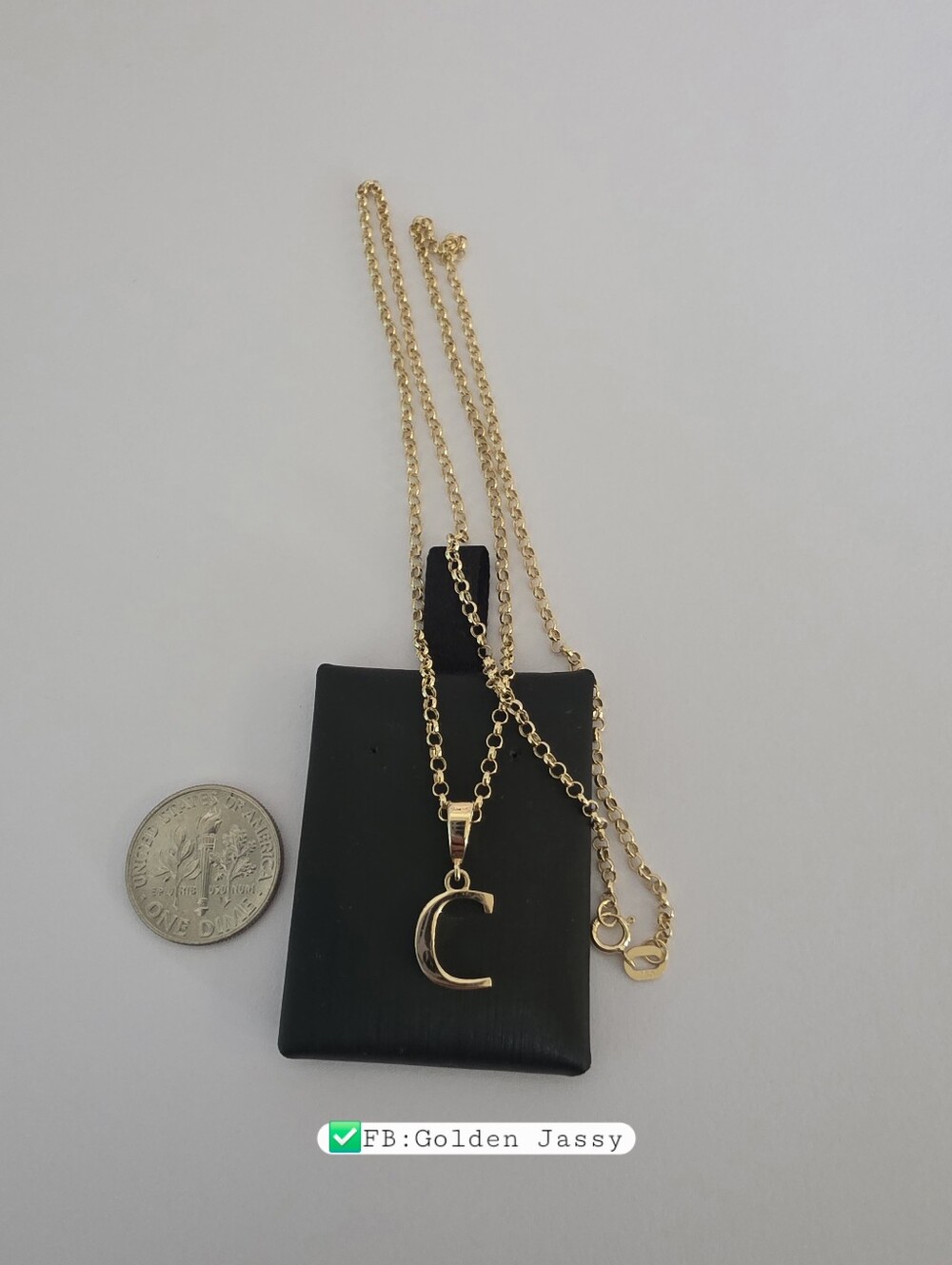 18K Real Gold C Necklace 17"